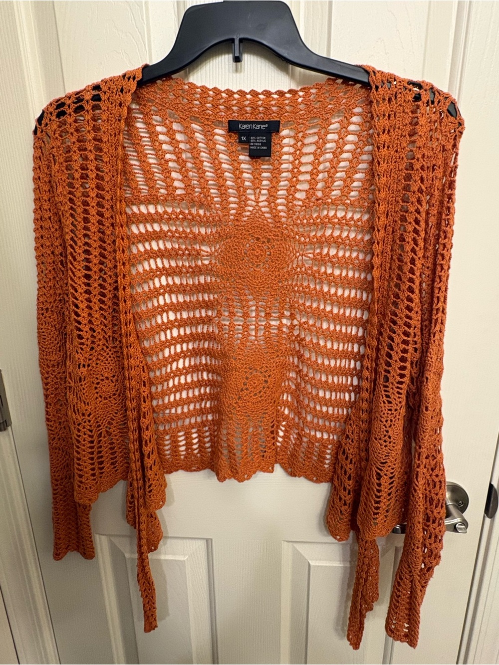 Karen Kane Rust Orange Crochet Pattern , Open-Front Tie Women's Sweater